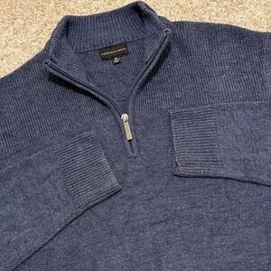 Geoffrey Beene Indigo Heather Quarter Zip Sweater | Ribbed Trim | Medium